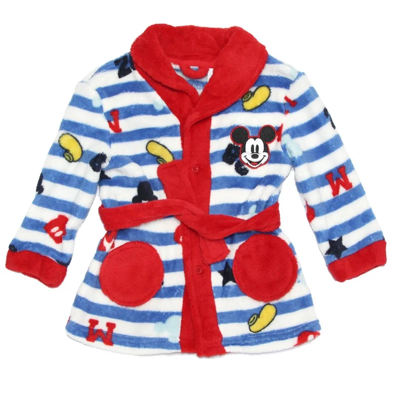 Disney Baby Mickey Mouse Βρεφική Ρόμπα Coral Fleece με Ρίγες & Κόκκινες Λεπτομέρειες (190 GSM)(XH0328 Red)