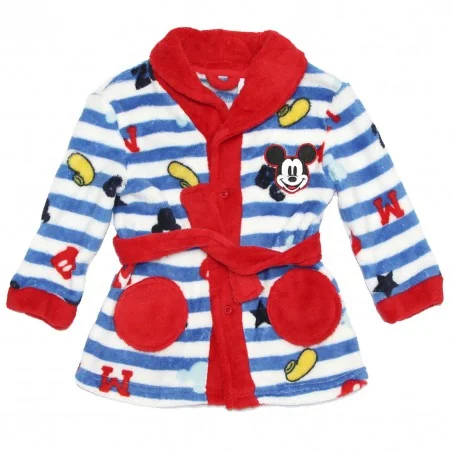 Disney Baby Mickey Mouse Βρεφική Ρόμπα Coral Fleece με Ρίγες & Κόκκινες Λεπτομέρειες (190 GSM)(XH0328 Red) - Βρεφικές Ρόμπες