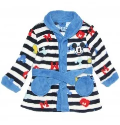Disney Baby Mickey Mouse Βρεφική Ρόμπα Coral Fleece με Ρίγες, Κουμπιά & Ζώνη - Μπλε/Λευκό (190 GSM) (XH0328 Blue) - Βρεφικές ...