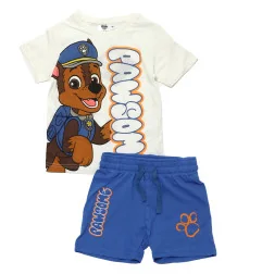 Παιδικό καλοκαιρινό Σετ Paw Patrol "Pawsome" με τον Chase – Λευκό/Μπλε -100% Βαμβακερό (YE10135ECRU) - Καλοκαιρινά Σετ