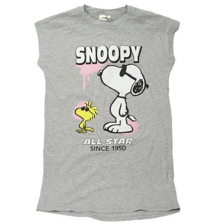 Γυναικείο Βαμβακερό Νυχτικό Snoopy "All Star" - Γκρι Μελανζέ (YE35050) - Γυναικεία νυχτικά