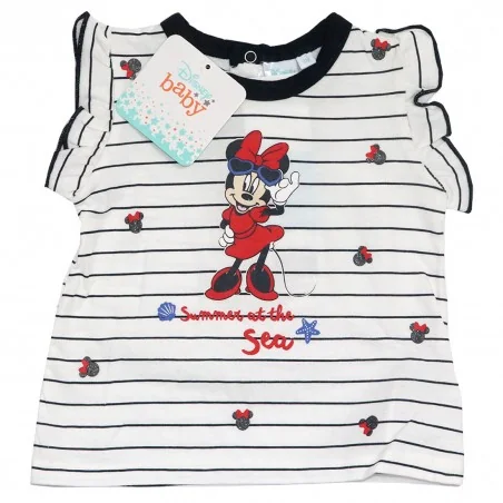 Βρεφικό καλοκαιρινό Σετ Minnie Mouse "Summer at the Sea" - Ριγέ & Navy Σορτς - 100% Βαμβάκι (UE0074)