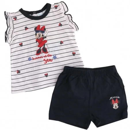 Βρεφικό καλοκαιρινό Σετ Minnie Mouse "Summer at the Sea" - Ριγέ & Navy Σορτς - 100% Βαμβάκι (UE0074) - Καλοκαιρινά Σετ