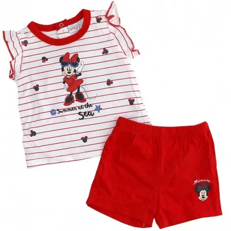 Βρεφικό καλοκαιρινό Σετ Minnie Mouse "Summer at the Sea" - Ριγέ & Κόκκινο Σορτς - 100% Βαμβάκι (UE0074) - Καλοκαιρινά Σετ