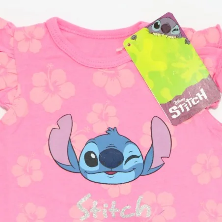 Βρεφικό Καλοκαιρινό Φορμάκι Stitch "Hibiscus" με Βολάν & Glitter – Ροζ - 100% Βαμβάκι (DIS LIS 51 05 B239)
