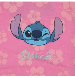 Βρεφικό Καλοκαιρινό Φορμάκι Stitch "Hibiscus" με Βολάν & Glitter – Ροζ - 100% Βαμβάκι (DIS LIS 51 05 B239) - Καλοκαιρινά φορμ...