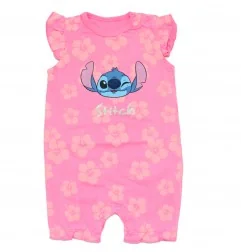 Βρεφικό Καλοκαιρινό Φορμάκι Stitch "Hibiscus" με Βολάν & Glitter – Ροζ - 100% Βαμβάκι (DIS LIS 51 05 B239) - Καλοκαιρινά φορμ...