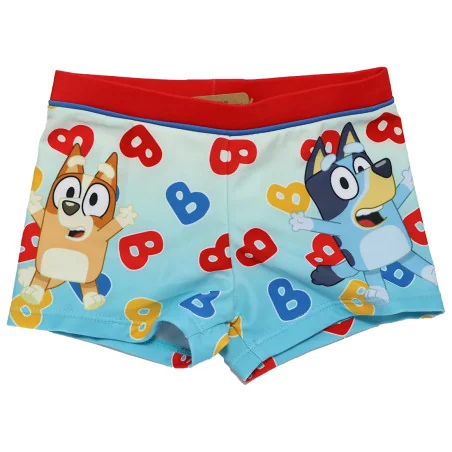 Παιδικό Μαγιό Μποξεράκι Bluey & Bingo – Γαλάζιο με Κόκκινη Μέση - Quick-Dry (YE18006. Red) - Μαγιό Μποξεράκι
