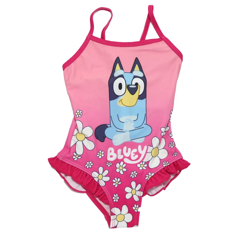 Παιδικό Ολόσωμο Μαγιό Bluey "Floral Fun" – Φούξια με Βολάν & Μαργαρίτες (YE18003.Fushia)