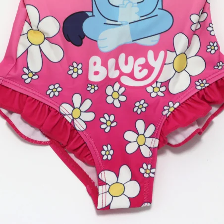 Παιδικό Ολόσωμο Μαγιό Bluey "Floral Fun" – Φούξια με Βολάν & Μαργαρίτες (YE18003.Fushia)