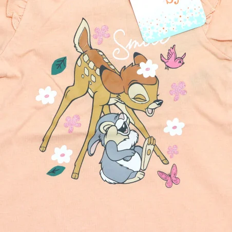 Βρεφικό Καλοκαιρινό Φορμάκι Disney Baby Bambi "Smile" – Σομόν με Βολάν -100% Βαμβάκι (WE0017 Peach)