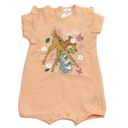Βρεφικό Καλοκαιρινό Φορμάκι Disney Baby Bambi "Smile" – Σομόν με Βολάν -100% Βαμβάκι (WE0017 Peach) - Καλοκαιρινά φορμάκια