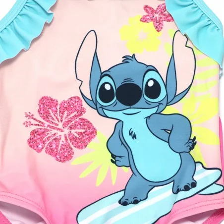 Βρεφικό Ολόσωμο Μαγιό Disney Stitch "Aloha Vibes" – Ροζ/Τυρκουάζ με Βολάν (YE05014 PINK)