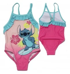 Βρεφικό Ολόσωμο Μαγιό Disney Stitch "Aloha Vibes" – Ροζ/Τυρκουάζ με Βολάν (YE05014 PINK) - Βρεφικά μαγιό