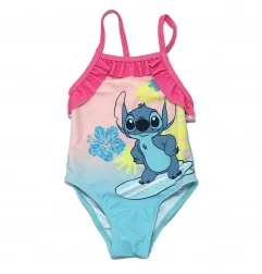 Βρεφικό Ολόσωμο Μαγιό Disney Stitch "Surfing Blue" – Τυρκουάζ & Ροζ με Βολάν (YE05014 Blue) - Βρεφικά μαγιό