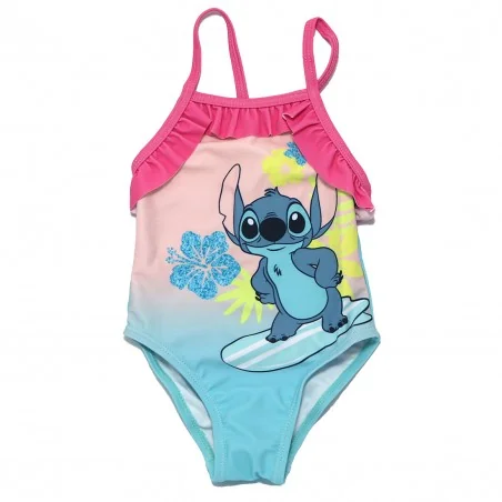 Βρεφικό Ολόσωμο Μαγιό Disney Stitch "Surfing Blue" – Τυρκουάζ & Ροζ με Βολάν (YE05014 Blue) - Βρεφικά μαγιό