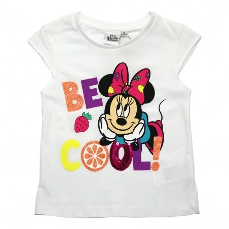 Παιδικό Σετ Disney Minnie Mouse "Be Cool" – Λευκό T-Shirt με Παγιέτες & Ροζ Φούστα -100% Βαμβάκι (YE10110 White)