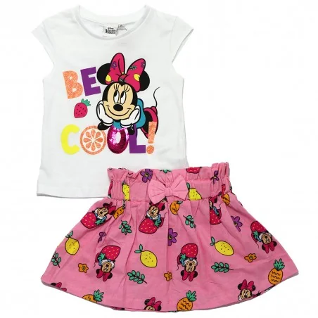 Παιδικό Σετ Disney Minnie Mouse "Be Cool" – Λευκό T-Shirt με Παγιέτες & Ροζ Φούστα -100% Βαμβάκι (YE10110 White) - Καλοκαιριν...