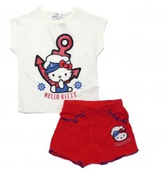 Παιδικό Καλοκαιρινό Σετ Hello Kitty "Sailor" – Λευκό & Κόκκινο -100% Βαμβάκι (YE10410WHITE) - Καλοκαιρινά Σετ