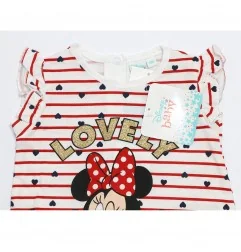 Βρεφικό Καλοκαιρινό Φορμάκι Minnie Mouse "Lovely" – Λευκό με Κόκκινο Ριγέ & Μπλε Καρδούλες -100% Βαμβάκι (EV0083 red) - Καλοκ...