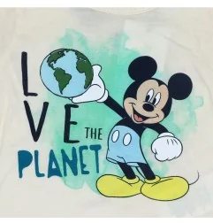 Βρεφικό Κοντομάνικο Μπλουζάκι Disney Baby "Love the Planet" Mickey Mouse – Εκρού 100% Οργανικό Βαμβάκι (UE0058 ECRU)