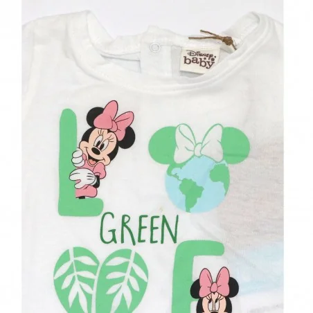 Βρεφικό Κοντομάνικο Μπλουζάκι Disney Baby "Minnie Love Green" – Λευκό 100% Οργανικό Βαμβάκι (UE0070)