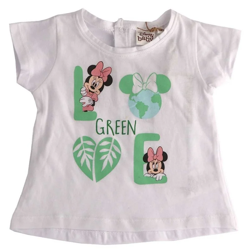 Βρεφικό Κοντομάνικο Μπλουζάκι Disney Baby "Minnie Love Green" – Λευκό 100% Οργανικό Βαμβάκι (UE0070)