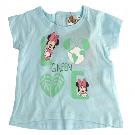Βρεφικό Κοντομάνικο Μπλουζάκι Disney Baby "Minnie Love Green" – Γαλάζιο 100% Οργανικό Βαμβάκι (UE0070 BLUE) - Κοντομάνικα μπλ...
