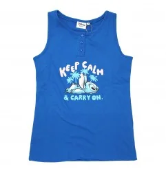 Γυναικεία Καλοκαιρινή Πιτζάμα Disney "Stitch - Keep Calm" – Σετ Αμάνικο & Σορτς 100% Βαμβάκι (ΥΕ36004BLUE) - Γυναικείες Πιτζάμες
