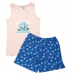Γυναικεία Καλοκαιρινή Πιτζάμα Disney "Stitch - Keep Calm" – Σετ Αμάνικο & Σορτς 100% Βαμβάκι (ΥΕ36004PINK) - Γυναικείες Πιτζάμες