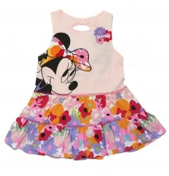Παιδικό Καλοκαιρινό Φόρεμα Disney "Minnie Mouse" – 100% Βαμβακερό με Floral Βολάν - Ροζ (YE10118.PINK) - Καλοκαιρινά φορέματα