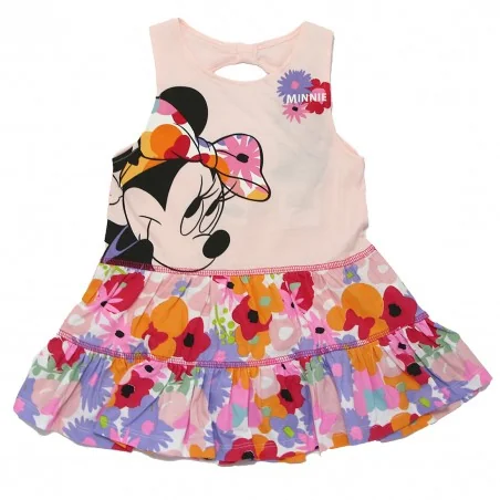 Παιδικό Καλοκαιρινό Φόρεμα Disney "Minnie Mouse" – 100% Βαμβακερό με Floral Βολάν - Ροζ (YE10118.PINK) - Καλοκαιρινά φορέματα