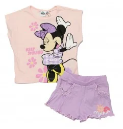 Παιδικό Καλοκαιρινό Σετ Disney "Minnie Mouse" – 100% Βαμβακερό με Μπλούζα & Σορτς με Βολάν - Ροζ/Μωβ (YE10432pink) - Καλοκαιρ...