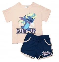 Εφηβικό Καλοκαιρινό Σετ Disney "Stitch" – 100% Βαμβακερό με Μπλούζα & Αθλητικό Σορτς - Σομόν/Μπλε (YE10069PINK) - Εφηβικά Σετ