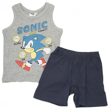 Παιδική Καλοκαιρινή Πιτζάμα Sonic "Sonic and Friends" – Γκρι / Μπλε 100% Βαμβάκι (YE20079GREY) - Πιτζάμες