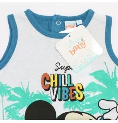 Βρεφικό Καλοκαιρινό Φορμάκι Mickey Mouse "Super Chill Vibes" – 100% Βαμβακερό Μλ/Λευκό (WE0033 Blue) - Καλοκαιρινά φορμάκια