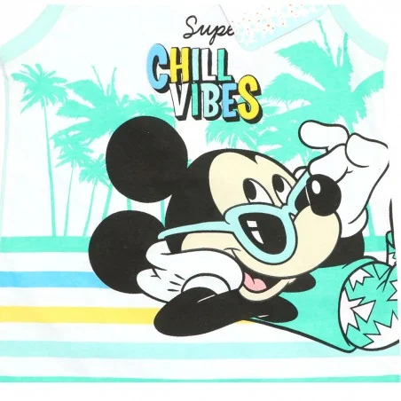 Βρεφικό Καλοκαιρινό Φορμάκι Mickey Mouse "Super Chill Vibes" – 100% Βαμβακερό Mint/Λευκό (WE0033)