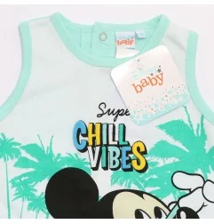Βρεφικό Καλοκαιρινό Φορμάκι Mickey Mouse "Super Chill Vibes" – 100% Βαμβακερό Mint/Λευκό (WE0033) - Καλοκαιρινά φορμάκια