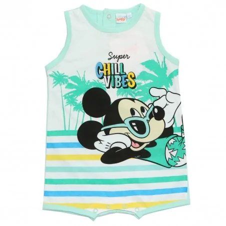 Βρεφικό Καλοκαιρινό Φορμάκι Mickey Mouse "Super Chill Vibes" – 100% Βαμβακερό Mint/Λευκό (WE0033) - Καλοκαιρινά φορμάκια