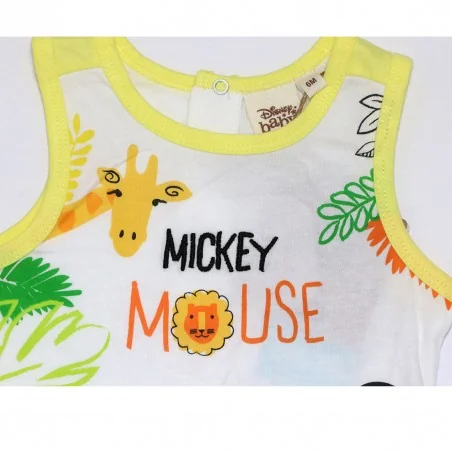 Βρεφικό Αμάνικο Μπλουζάκι Disney "Mickey Mouse Jungle" – 100% Οργανικό Βαμβάκι – Λευκό/Κίτρινο (EV0024.BIO YELLOW)