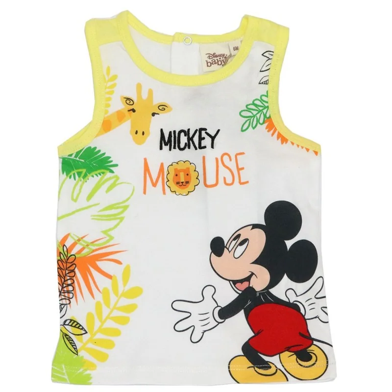 Βρεφικό Αμάνικο Μπλουζάκι Disney "Mickey Mouse Jungle" – 100% Οργανικό Βαμβάκι – Λευκό/Κίτρινο (EV0024.BIO YELLOW)