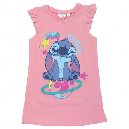 Παιδικό Κοντομάνικο Νυχτικό Disney Stitch "Chill" – 100% Βαμβακερό Ροζ (YE20053PINK) - Νυχτικά