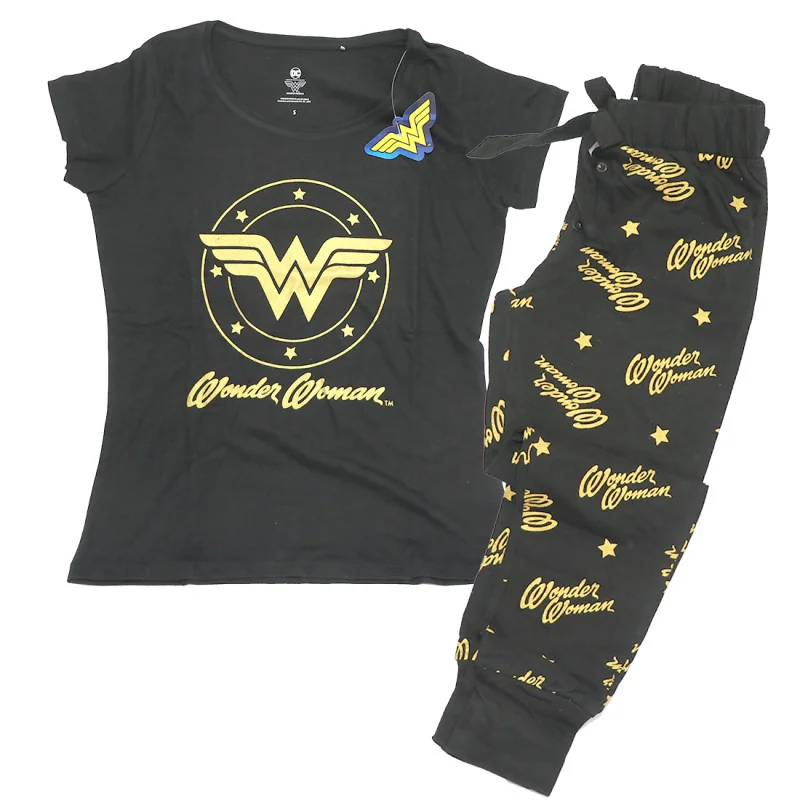 Γυναικεία Βαμβακερή Πιτζάμα Wonder Woman Σετ - Μαύρο με Χρυσό Τύπωμα (WW 53 04 103)
