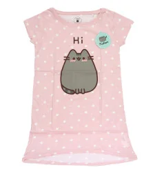 Γυναικείο Βαμβακερό Νυχτικό Big T-Shirt Pusheen Cat "Hi" - Ροζ Πουά (PUSH 53 04 005 Pink) - Γυναικεία νυχτικά