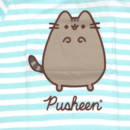 Γυναικείο Βαμβακερό Νυχτικό Big T-Shirt Pusheen Cat - Μέντα με Λευκό Ριγέ (PUSH 53 04 005 Mint)