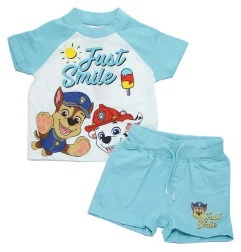 Αγoρίστικο Καλοκαιρινό Σετ Paw Patrol "Just Smile" – Μπλούζα & Σορτσάκι - 100% Βαμβάκι (EZ10103. BLUE) - Καλοκαιρινά Σετ