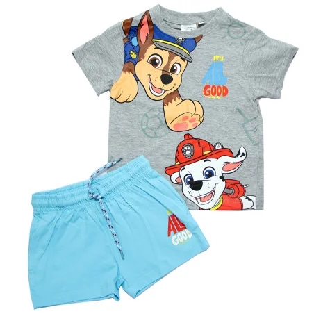 Αγορίστικο Καλοκαιρινό Σετ Paw Patrol "It's All Good" – Γκρι Μπλούζα & Γαλάζιο Σορτσάκι -100% Βαμβάκι (EZ10104. L.GREY) - Καλ...