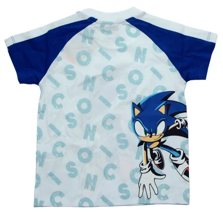 Αγορίστικη Κοντομάνικη Μπλούζα Sonic "Top Speed" – Λευκή με Μπλε Μανίκια -100% Βαμβάκι (EZ10121.WHITE)