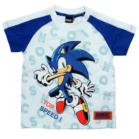 Αγορίστικη Κοντομάνικη Μπλούζα Sonic "Top Speed" – Λευκή με Μπλε Μανίκια -100% Βαμβάκι (EZ10121.WHITE) - Κοντομάνικα μπλουζάκια