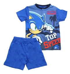 Αγορίστικη Καλοκαιρινή Πυτζάμα Sonic "Top Speed" σε Κουτί Δώρου – Μπλε Μπλούζα με Κουμπιά & Σορτσάκι 100% Βαμβάκι (EZ20060.BL...